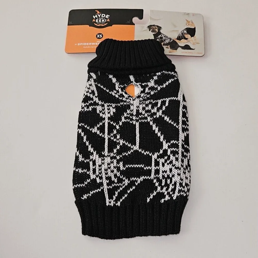 NEW Spiderweb Sweater Dog Cat Pet Halloween Costume Size XS (Up to 10 lbs) Black